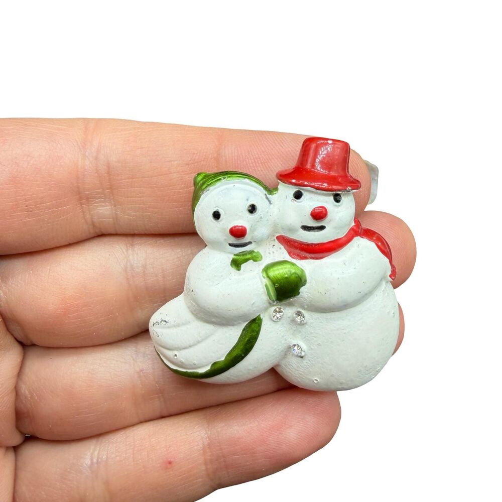 Snowman couple brooch Vintage Christmas Pin Winter Brooch Jewelry